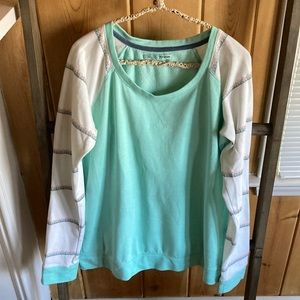 Maurices mint green coral-gray striped sweatshirt, size XL, perfect for spring!